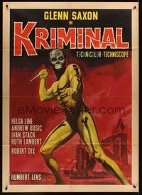 4a403 KRIMINAL Italian 1p '66 Umberto Lenzi, art of man with knife in cool skeleton costume!