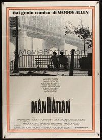 4a413 MANHATTAN Italian 1p R80s classic image of Woody Allen & Diane Keaton by bridge!