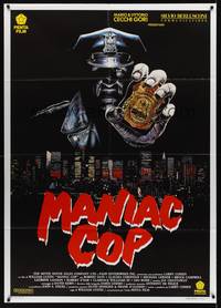 4a414 MANIAC COP Italian 1p '91 cool completely different image of psycho policeman over New York!