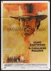 4a432 PALE RIDER Italian 1p '85 great artwork of cowboy Clint Eastwood by C. Michael Dudash!