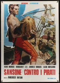 4a451 SAMSON AGAINST THE PIRATES Italian 1p R70s different art of Kirk Morris carrying girl on ship!