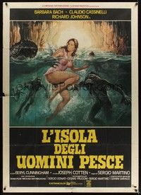 4a464 SOMETHING WAITS IN THE DARK Italian 1p '80 cool art of sexy girl being attacked by monsters!