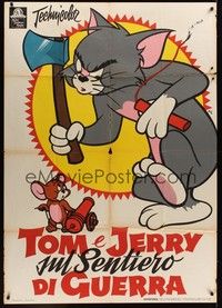 4a481 TOM & JERRY Italian 1p 1961 art of Tom w/axe & dynamite by Jerry with cannon by Nano!