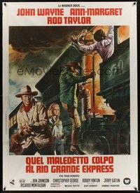 4a484 TRAIN ROBBERS Italian 1p '73 different art of John Wayne & Ann-Margret + train by Casaro!