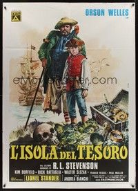 4a485 TREASURE ISLAND Italian 1p '73 art of Orson Welles as pirate Long John Silver by Casaro!