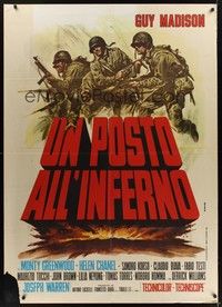 4a487 UN POSTO ALL'INFERNO Italian 1p '69 art of Guy Madison & WWII soldiers by Renato Casaro!