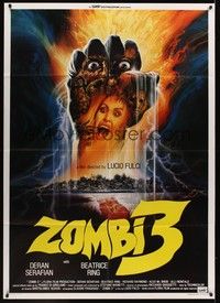 4a499 ZOMBI 3 Italian 1p '87 directed by Lucio Fulci, cool demons-in-hand horror artwork!