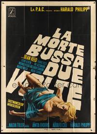 4a522 DEATH KNOCKS TWICE Italian 2p '69 art of unconscious nearly naked blonde!
