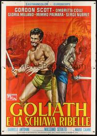 4a547 GOLIATH & THE REBEL SLAVE Italian 2p '63 art of barechested strongman Gordon Scott!