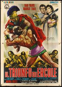 4a551 HERCULES VS THE GIANT WARRIOR Italian 2p '64 Casaro art of Hercules fighting!