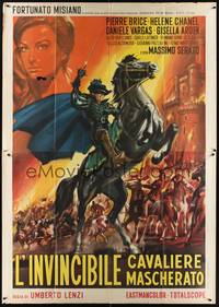 4a558 INVINCIBLE MASKED RIDER Italian 2p '63 Umberto Lenzi, cool different art of Zorro-like hero!