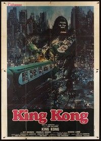 4a562 KING KONG Italian 2p '76 completely different art of BIG Ape destroying train by John Berkey