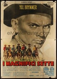 4a572 MAGNIFICENT SEVEN Italian 2p '60 different art of Yul Brynner & cast by C Rene, John Sturges