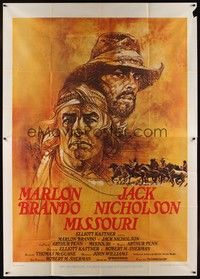 4a577 MISSOURI BREAKS Italian 2p '76 art of Marlon Brando & Jack Nicholson by Bob Peak!