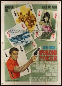 4a584 OPERAZIONE POKER Italian 2p '66 cool art of scenes on ace playing cards by Renato Casaro!