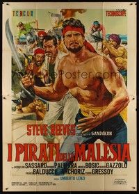 4a586 PIRATES OF MALAYSIA Italian 2p '64 cool c/u art of swashbuckler Steve Reeves by Ciriello!