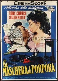 4a590 PURPLE MASK Italian 2p '55 different art of Tony Curtis & Colleen Miller by Nano!