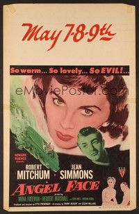 4a013 ANGEL FACE WC '53 Robert Mitchum, pretty heiress Jean Simmons, Otto Preminger, different!