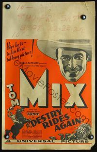 4a046 DESTRY RIDES AGAIN WC '32 artwork of cowboy Tom Mix in his first talking picture!