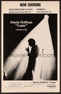 4a083 LENNY WC '74 cool silhouette image of Dustin Hoffman as comedian Lenny Bruce at microphone!