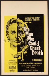 4a091 MAN WHO COULD CHEAT DEATH WC '59 Hammer horror, cool half-alive & half-dead headshot art!