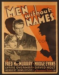4a096 MEN WITHOUT NAMES WC '35 art of shadow shining flashlight on Fred MacMurray & Madge Evans!