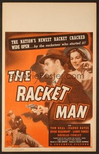 4a121 RACKET MAN WC '43 Tom Neal with gun & cigarette cracks open the nation's newest racket!