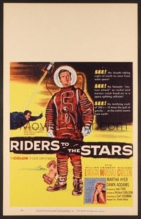 4a126 RIDERS TO THE STARS WC '54 William Lundigan has broken into outer space w/gravity zero!