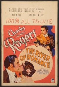 4a128 RIVER OF ROMANCE WC '29 art of Buddy Rogers holding two guns & kissing Mary Brian!