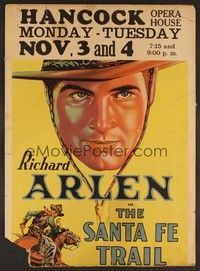 4a134 SANTA FE TRAIL WC '30 cool art of Richard Arlen close up & riding horse!