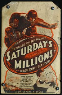 4a135 SATURDAY'S MILLIONS WC '33 Robert Young, cool art of football players & stadium!