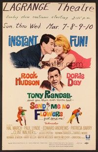4a137 SEND ME NO FLOWERS WC '64 great image of Rock Hudson, Doris Day & Tony Randall!
