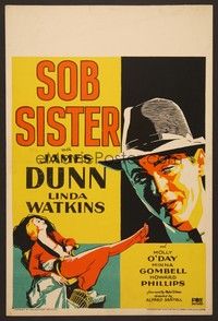 4a147 SOB SISTER WC '31 artwork of James Dunn staring at sexy Linda Watkins with leg outstretched!