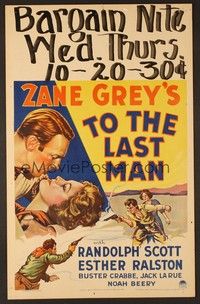4a171 TO THE LAST MAN WC '33 art of Randolph Scott in gun battle with Crabbe + kissing Ralston!