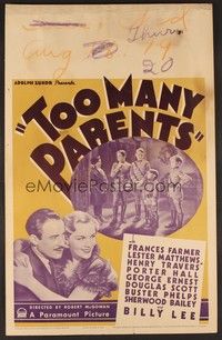 4a174 TOO MANY PARENTS WC '36 beautiful young Frances Farmer, kids in military school!
