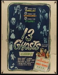 4b547 13 GHOSTS 30x40 '60 William Castle, great art of all the spooks, cool horror in ILLUSION-O!