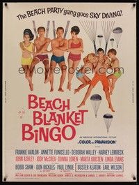 4b549 BEACH BLANKET BINGO 30x40 '65 Frankie Avalon & Annette Funicello go sky diving!