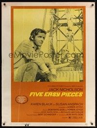 4b564 FIVE EASY PIECES 30x40 '70 great close up of Jack Nicholson, directed by Bob Rafelson!