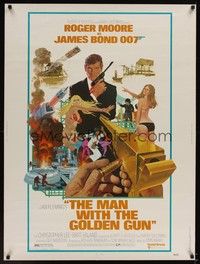 4b579 MAN WITH THE GOLDEN GUN 30x40 '74 art of Roger Moore as James Bond by Robert McGinnis!