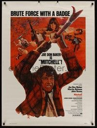 4b581 MITCHELL 30x40 '75 art of Joe Don Baker in title role w/pike & sexy Linda Evans!