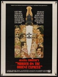4b584 MURDER ON THE ORIENT EXPRESS 30x40 '74 Agatha Christie, great art of cast by Richard Amsel!
