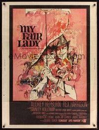 4b585 MY FAIR LADY 30x40 '64 classic art of Audrey Hepburn & Rex Harrison by Bob Peak!