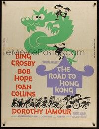4b590 ROAD TO HONG KONG silkscreen 30x40 '62 wacky art of Bob Hope, Bing Crosby & Dorothy Lamour!