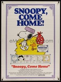 4b598 SNOOPY COME HOME 30x40 '72 Peanuts, Charlie Brown, great Schulz art of Snoopy & Woodstock!