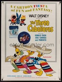 4b605 THREE CABALLEROS 30x40 R77 great artwork of Donald Duck, Panchito & Joe Carioca!