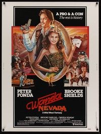 4b610 WANDA NEVADA 30x40 '79 art of gamblers Brooke Shields holding 4 aces poker hand & Peter Fonda