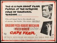 4b329 CAPE FEAR British quad '62 Gregory Peck, Robert Mitchum, classic film noir!