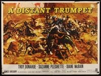 4b335 DISTANT TRUMPET British quad '64 cool art of Troy Donahue vs Indians by Frank McCarthy!