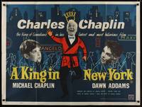 4b375 KING IN NEW YORK British quad '57 Charlie Chaplin, Dawn Addams, Michael Chaplin!