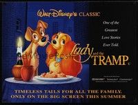 4b377 LADY & THE TRAMP advance DS British quad R97 Walt Disney romantic canine dog classic cartoon!